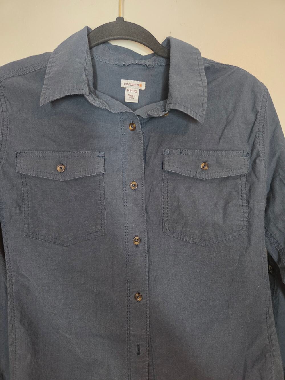 Carhartt Womens Size M Dark Blue Long Sleeve Button Up Shirt
